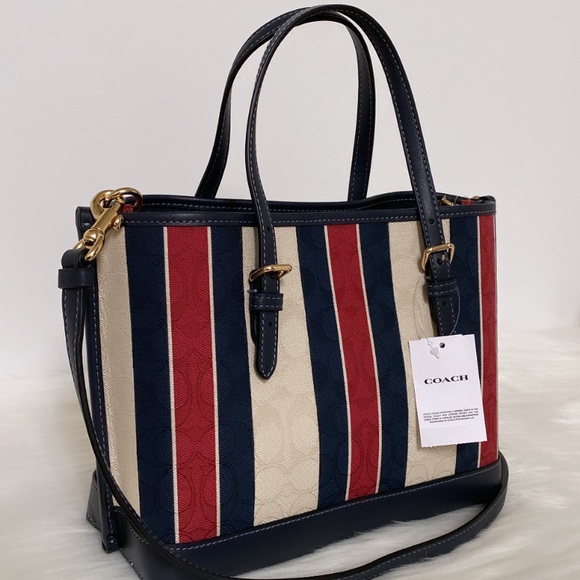 NWT💃Coach Mollie Tote 25 In Signature Jacquard With Stripes - Picture 4 of 13